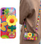 Lanyard Case Compatible with iPhone 13 Pro Max Case,Crossbody case with Strap and Wrist Band Kickstand, Unique Cute Kawaii Colorful Painting Flowe...
