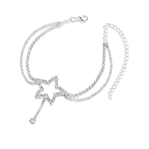 Blistar Boho Star Tassel Anklets Silver Crystal Ankle Bracelet Charm Summer Beach Glitter Rhinestone Anklet Bohemia Dainty Foot Jewelry Chain for ...