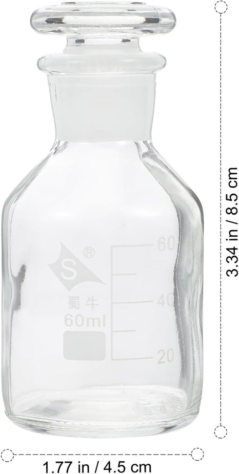 iplusmile Reagent Bottle Glass Wide Mouth Reagent Bottle 60ml Capacity Laboratory Chemistry Sample Glass Bottle with Glass Stopper and Scale for L...