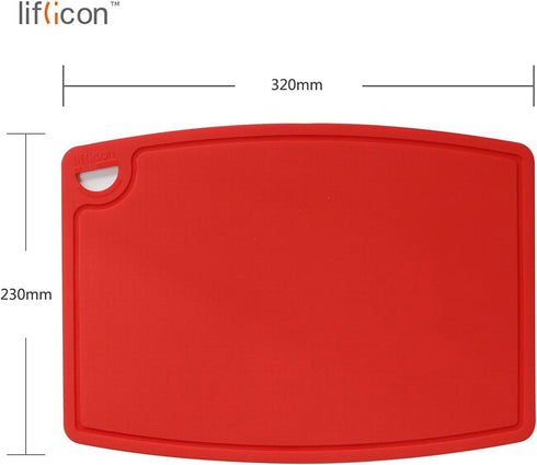 Thick Silicone Cutting Board 12.6'' x 9.1'' Juice Grooves Easy Grip Handle Dishwasher Safe-Red...