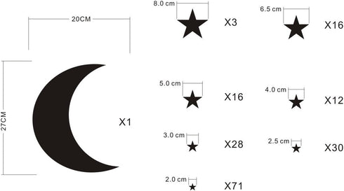 Moon and Stars Wall Decal Vinyl Sticker for Kids Boy Girls Baby Room Decoration Good Night Nursery Wall Decor Home House Bedroom Design YMX16 (Bla...