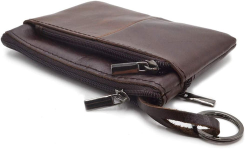 Women Genuine Leather Coin Pouch Zip Mini Purse Wallet Key Chain 3 Zipper...