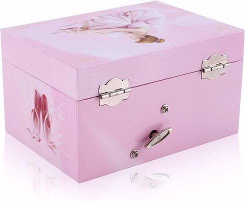 Musical Jewelry Box with Spinning Figurines Music Box Jewel Storage Case Best Gift Toys for Girls (Light Pink Ballerina)...