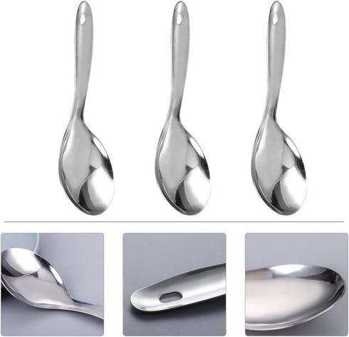 Kichvoe Rice Scooper 3pcs Rice Paddle Spoon Stainless Steel Rice Scoop Metal Serving Spoon Cooking Utensil Rice Servers Soup Ladle Oil Skimmer Spo...
