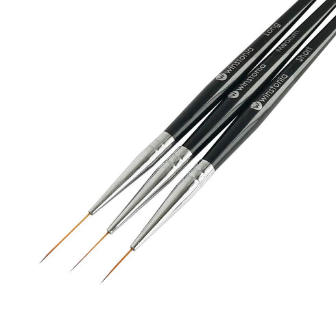 Winstonia Striping Nail Art Brushes for Long Lines, Details, Fine Designs. 3 pcs Striper Brushes with Caps - AMAZING TRIO...