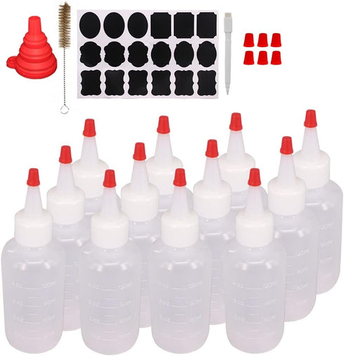 12 Pack 4-Ounce Empty Plastic Squeeze Bottles with Red Tip Caps Multipurpose Squirt Bottle...