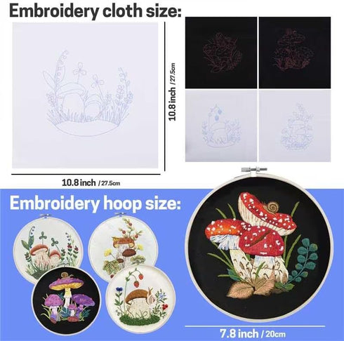 BERYA 5 Set Embroidery Kit for Adult Beginners, Stamped Cross Stitch Kit with Mushroom Pattern, Hoops, Color Threads, Tools and Easy to Follow Ins...