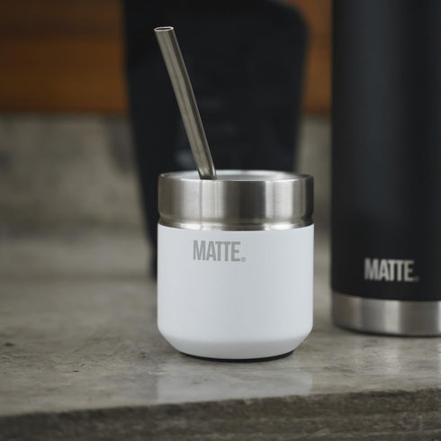 Matte - Mate Gourd/Tea Cup Set, Yerba Mate Gourd Cup (6.5 Ounces) and Bombilla (Yerba Mate Straw). Stainless Steel, Double-Walled, Elegant Design....