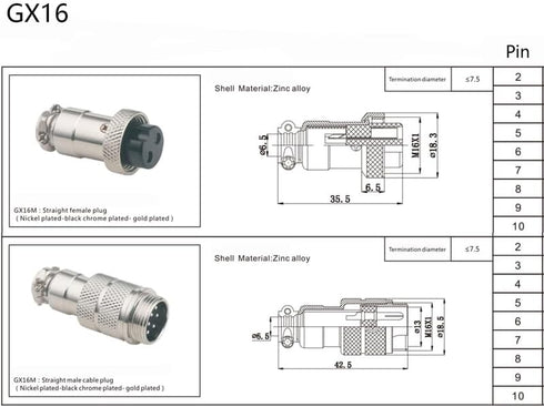 3.28 ft GX16 4 Pin Male to Female Head Aviation Cordset, GX16 4Pins Female to Male Connector Electrical Cable Panel Mount Circular Metal Aviation ...