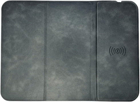 Multi Functional Wireless Charging Desk Mouse Pad, Leather Surface, Slim Folding Design, (USB Cable Included) (Gray)...
