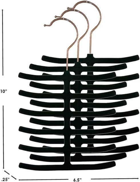 Home Basics 3-Pack Non-Slip Velvet Tie Hanger Organizer Rack 360° Rotatable Hook | Holds 12 Ties Each | Versatile for Belts and Scarves | Slim Des...
