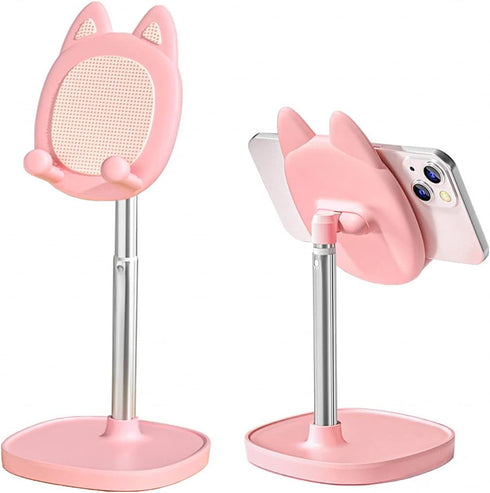 Cute Cat Phone Stand, Cat Head Cell Phone Holder for Desk,Angle&Height Adjustable Compatible with All Smartphone,iPhone,Samsung,Tablet,iPad-Pink...