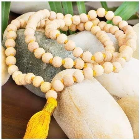 HealthAndYoga™ Tulsi Wood Mala (108 + 1 Round 8mm Beads with Tassel)- Holy Basil Plant Wood - Hand Knotted Rosary String for Mantra Chanting, Pray...
