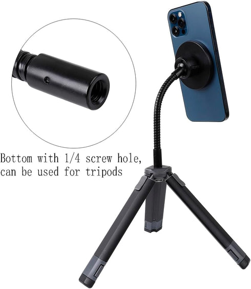 Super Magnetic Phone Holder for Ring Light and Tripod Stand with 1/4'' and Hot Shoe Adapter, Flexible Cell Phone Tripod Mount Adapter for MagSafe ...