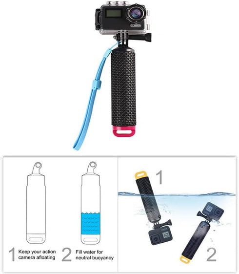 Floating Hand Grip Waterproof Handheld Selfie Stick Monopod Grip Handle Mount Compatible with GoPro Hero 10, 9, 8, 7, Hero Session, Fusion, Max, A...