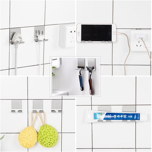 Razor Holder Shaver Hook Hanger Stand(2 Pack)Self Adhesive Stainless Steel Heavy Duty Utility Storage Hook,Shower Hook for Razor,Bathroom Kitchen ...