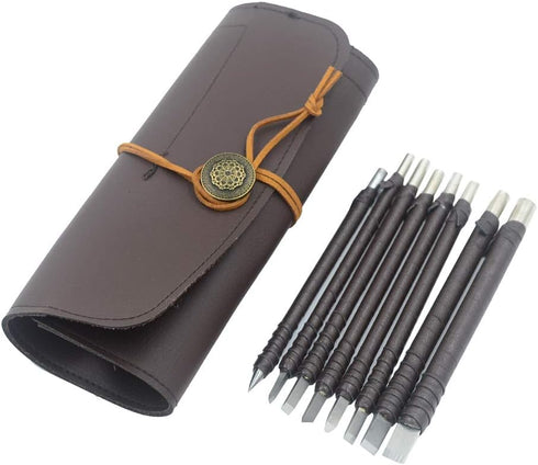 8pcs Tungsten Steel Soft Limestone and SlateStone Alabaster Carving Kit Engraving Carve Cutting Blade Chisel Tool Set for Stone Seal Graver...