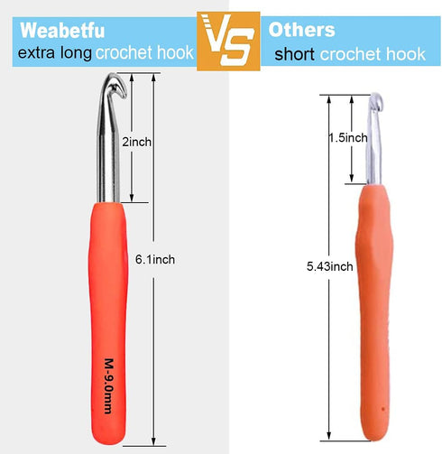 Weabetfu Large Size 6.5mm(K)/7.0mm/8.0mm(L)/9.0mm(M)/10.0mm(N/P) Crochet Hooks,Extra Long Crochet Hook for Arthritic Hands,Ergonomic Grip Soft Han...