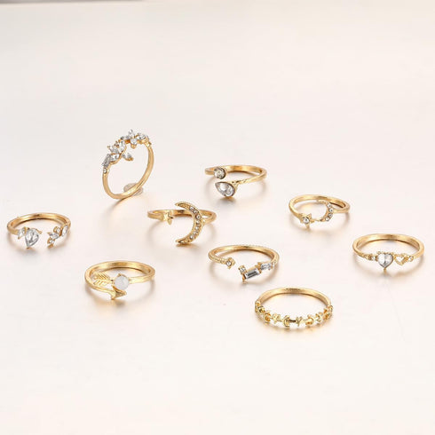 FUTIMELY Boho Retro Stackable Rings Sets for Women,Knuckle Joint Finger Nail Ring Sets Vintage Crystal Moon Flower Arrow Midi Rings Pack...