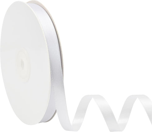 Double Face White Satin Ribbon 3/8 Inch X 50 Yards Polyester White Ribbons for Gift Wrapping Fabric Ribbon for Crafts Flower Bouquet Sewing Arts W...