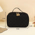 Travel Makeup Bag for Women, PU Leather Waterproof Checkered Cosmetic Bags, Portable Pouch Open Toiletry Bag, Make up Organizer with Handle, Black...