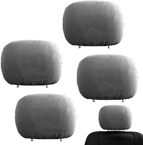 Universal Headrest Covers for Cars & Trucks – Set of 4 Solid Grey Polyester Covers with Foam Backing for DVD & TV Monitors for Most Vehicles – Dur...