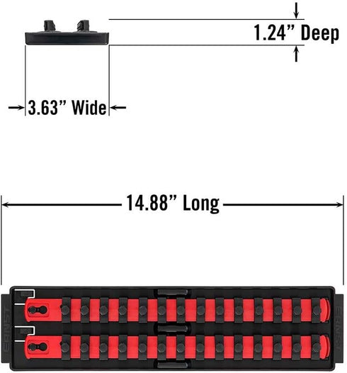 Ernst Mfg. 8493 RD Socket BOSS Tray High-Density System with (2) Red 13" Socket Rail + (28) Twist Lock Clips, 3/8" Drive - Made in USA...