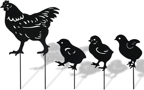 4Pcs Metal Chicken Garden Stakes, Decorative Hen and Chicks Yard Stakes, Metal Animal Yard Decor, Chicken Art Silhouette Statue for Lawn Patio Gaz...