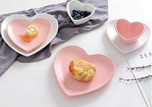 Ceramic Heart-Shaped Pudding Bowl Baked Soufflé Bowl Dessert Bowl Oven Bowl Creme Brulee Ramekin Souffle Ramekin(pink/white)...