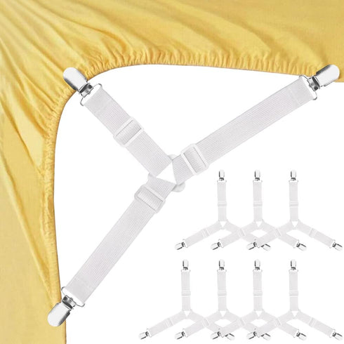 Bed Sheet Fasteners, 8 PCS Adjustable Triangle Elastic Suspenders Gripper Holder Straps Clip for Bed Sheets, Mattress Covers, Sofa Cushion...
