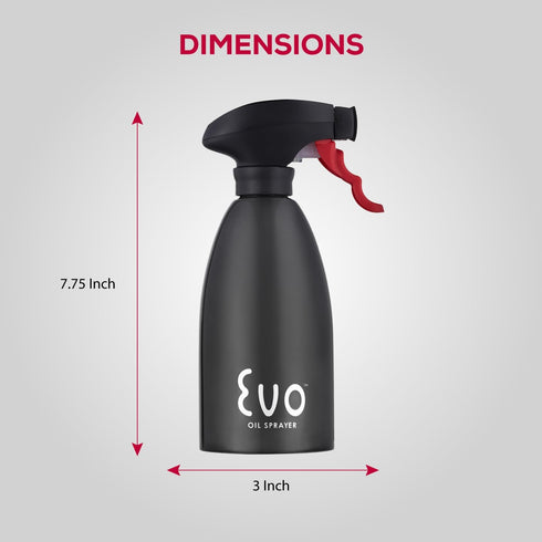 Evo Oil Sprayer 18/8 Stainless Steel, Non-Aerosol for Olive, Cooking Oils, and Vinegars, Black, 16-Ounce Capacity...