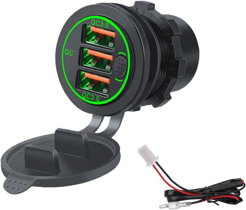 3 Ports Quick Charge 3.0 USB Car Charger, 18W QC3.0 USB Cigarette Lighter Outlet Socket with Switch, 12V-24V Dashboard Flush Mount Charger for Car...