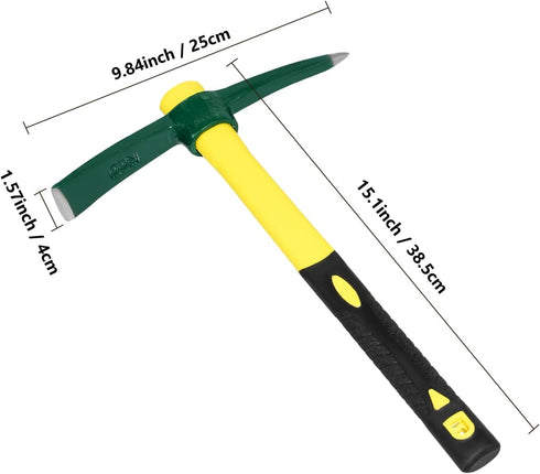 Forged Adze Pick, Weeding Mattock Hoe, Pick Axe 15-Inch, One Piece Intact Drop Forged, Plastic Coated Fiberglass Handle, 1.4LB...