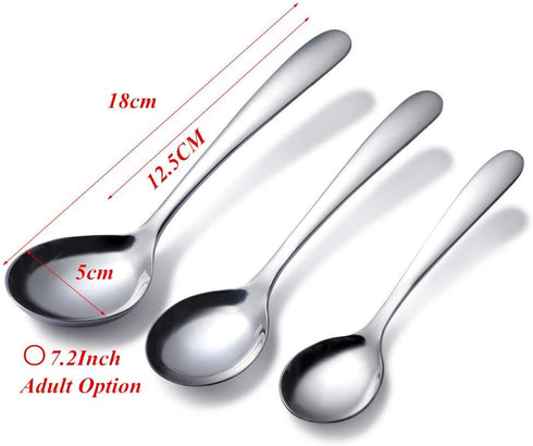 18/8 Stainless Steel Adult Soup Spoon Big Round Spoons Large Heavy Weight Dinner Spoon 4-Piece (7.2Inch)...