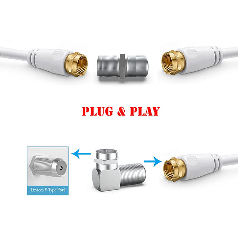 10 Pack RG6 Coaxial Cable Right Angle Connector F Type Female to Male Adapter Connector 90 Degree, F-Type Female to Female Coax Extender TV Cables...