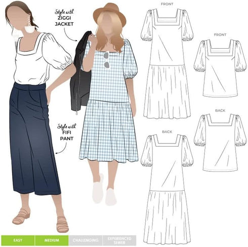 Style Arc Sewing Pattern - Clementine Woven Top and Dress (Sizes 10-22)...