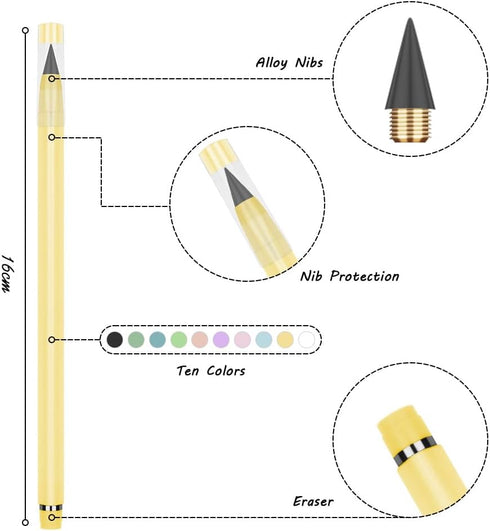Infinity Pencil,10PCS Inkless Pencil Forever Pencil with 10 Replaceable Nibs and 20 Eraser,NO-Sharpening Pencils for Kids for Writing Drawing Stud...