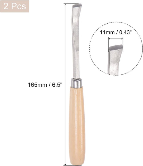 uxcell Wood Chisels Carving Knife, 10mm Chrome Plated 45# Carbon Steel Curved Straight Tip Woodworking Hand Tool Graver 165mm (6.5-Inch) Length, 2...