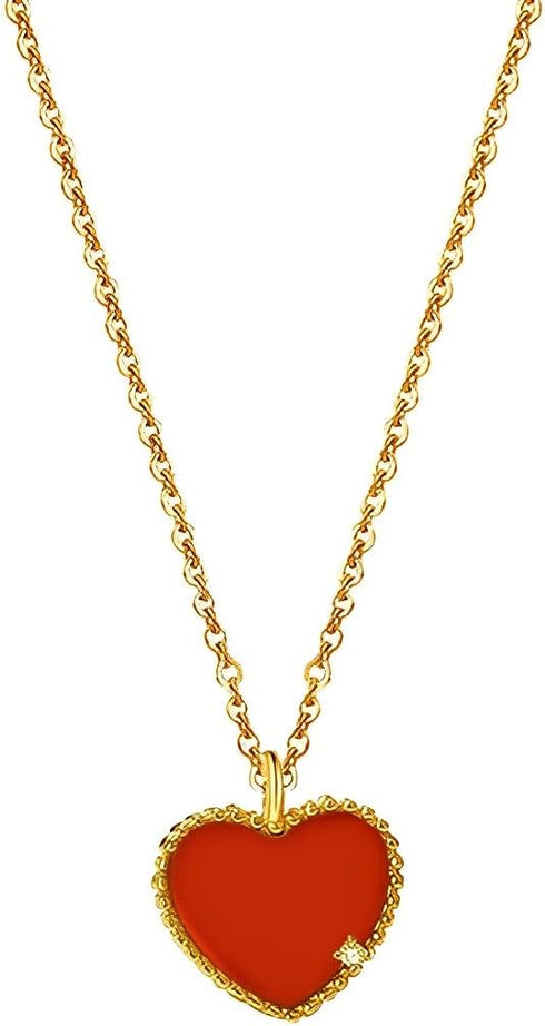18K Gold Plated Red Heart Necklace Rhinestone Tiny Diamond Pendant Choker Necklaces Small Love Chain Necklace for Women Agate Tone Chain...