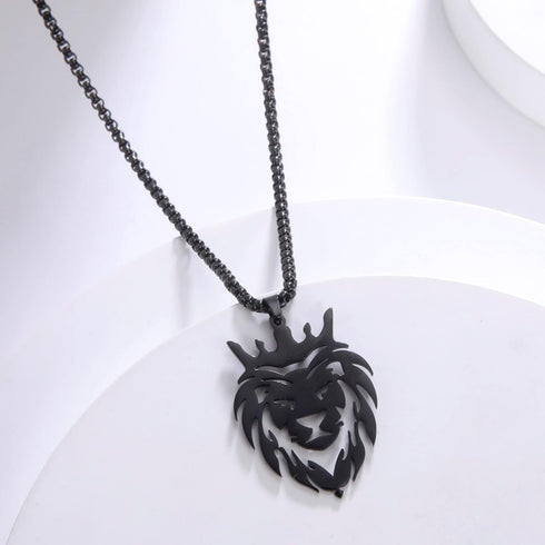 Dreamtimes Lion With King Crown Necklaces for Men Punk Animal Stainless Steel Pendant Necklace Men's Chain Fashion Jewelry Gothic Punk Rock Mens P...