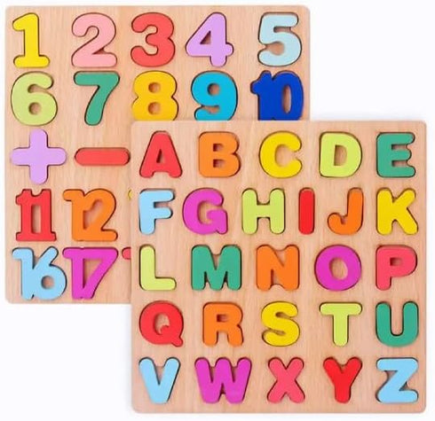 Wooden Puzzles for Toddlers, Wooden Alphabet Numbers Shape Learning Puzzles for +3 Year Old Kids Educational Toys for Boys Girls Gift...