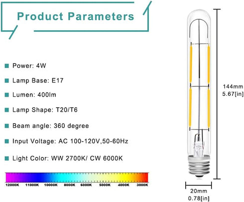 Bonlux 4W LED T6.5 Tubular Filament Bulb Dimmable, E17 Intermediate Base T6.5 LED Appliance Light 5.7" Length 40W Incandescent Equivalent for Free...