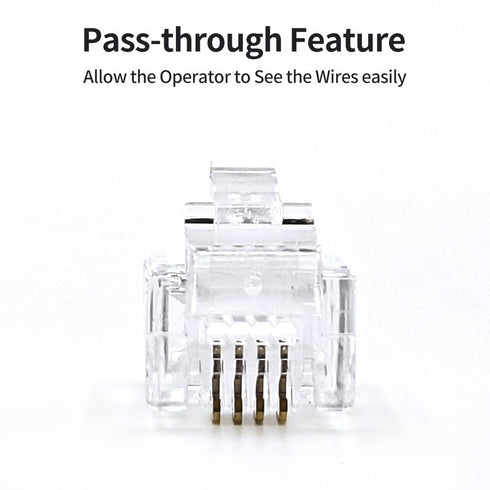 RJ11 6P4C Pass Through Connectors(25 Pieces Pack) Telephone Line Cable Wire Male Plug, AV00501...