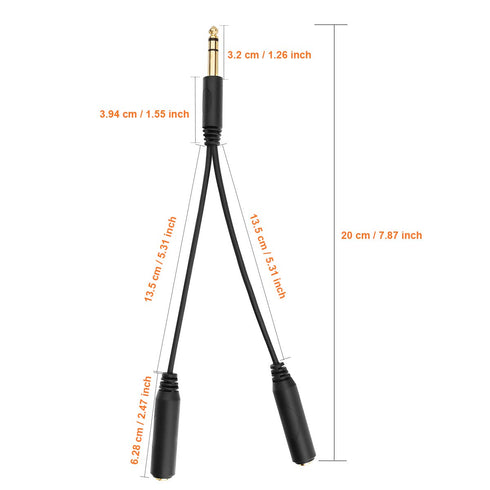 Tisino 6.35mm (1/4 inch) Jack Splitter Cable, 20cm (8 inches), Headphone Splitter Cable, Splitter, Stereo Male to Dual Stereo Female Jack, Compati...