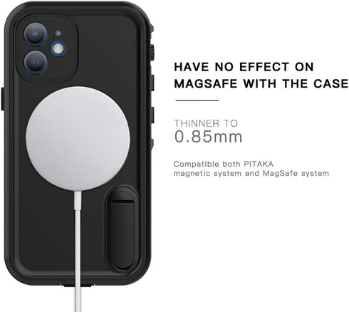 Waterproof Case for iPhone 12 Selected Waterproof IP68 Certified with Kickstand, Compatible with Magsafe Case Bulit-in Protector Shockproof Snowpr...