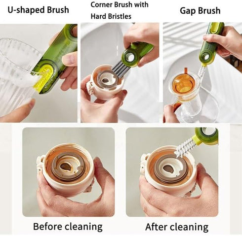 3Pcs Multicolor 3 in 1 U-Shaped Bottle Cleaning Brush Set,Multifunctional Cup Cleaning Brush for Home Kitchen Tiny Silicone Bottle Brush Tools for...