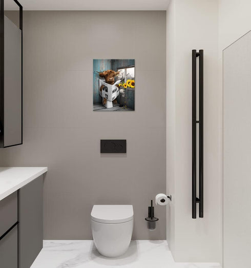 RAMEFLAO Highland Cow Bathroom Decor Funny Bathroom Wall Art Farmhouse Cow In The Toilet Picture Rustic Cow Bathroom Canvas Painting Home Wall Dec...