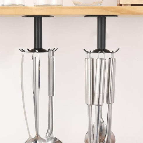 Aosome 2 Pcs Utensil Under Cabinet Holder 360° Rotating Stainless Steel Kitchen Utensil Holder Hangers 8-Hooks...