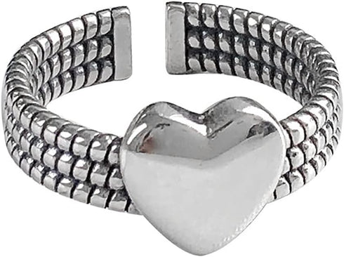 Vintage Layered Loving Heart Statement Ring for Women Girls Silvery Expandable Adjustable Open Wrap Twisted Finger Rings Comfort Fit Retro Promise...