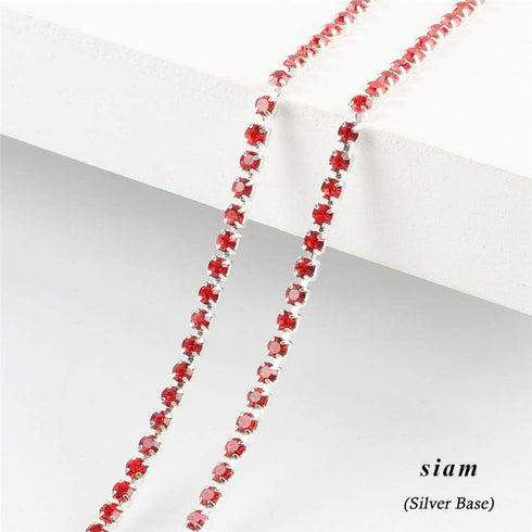 1 Roll 10 Yards Rhinestone Trim Crystal Cup Chain in Silver Setting Casing Clear (Siam/Red SS6 2mm)...
